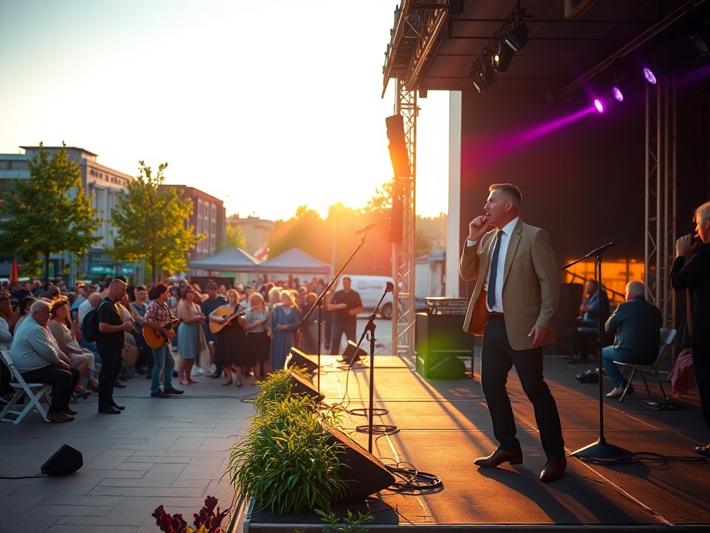 Plakat jubileuszowego festiwalu muzycznego w Sosnowcu, łączącego klasykę z nowymi brzmieniami