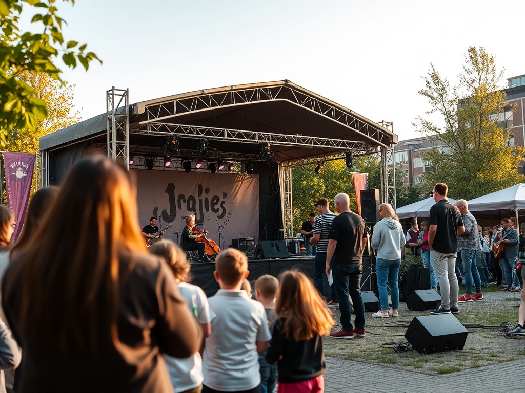 Ilustracja przedstawiająca majowe uroczystości w Sosnowcu z flagami narodowymi i elementami architektonicznymi miasta